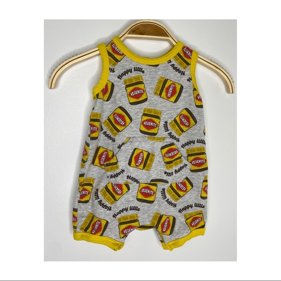 Happy Little Vegemite baby sleeveless onesie press stud closure size 000 - Picture 2 of 9